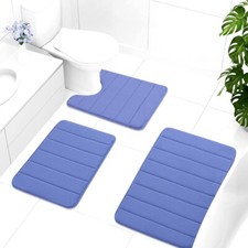 MEMORY FOAM BATH MAT PEDESTAL SET NON SLIP TOILET BATHROOM CONTOUR RUGS 3 PIECE
