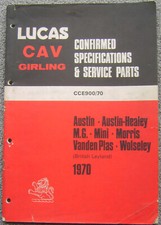 BL Austin Healey Morris MG Mini Vanden Plas Wolseley 1970 Lucas Parts List