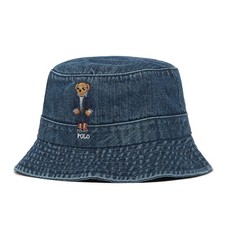 Polo Ralph Lauren Mens Embroidered Polo Bear Cotton Denim Blue Bucket Hat | S/M