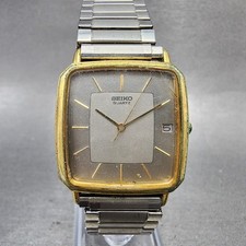 Seiko Tank Watch Men 29mm Silver Dial Two Tone Date 7432-5030 New Battery