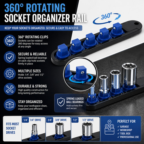 Socket organizer rail 3 - organizer, 3/8