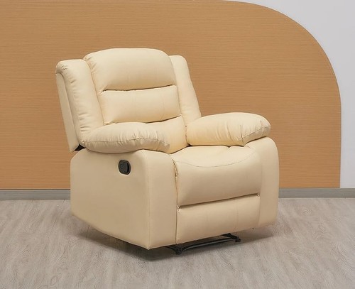 Cream leather manual recliner - leather,