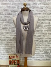 Jersey scarflace necklace scarf silver flower beaded weighty arty oblong  S319