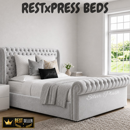 Sleigh bed frame plush velvet - frame,