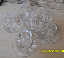 VINTAGE LBC C2/ DURALEX 6 COFFEE CUPS + 6 CLEAR FACETED GLASS SAUCER