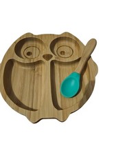 Baby Bamboo  Owl Plate  With  Suction Green For Babies Kids Toddlers