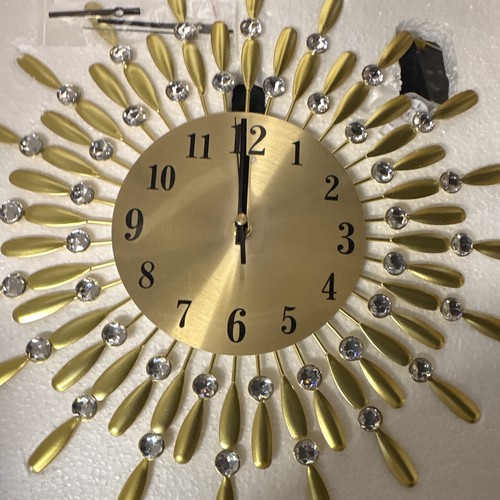 Gold sunburst metal wall clock - metal,