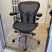 Herman Miller Aeron Chair Size B Polished Aluminium Chrome Leather FAST Delivery