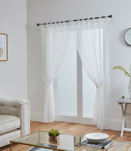 Voile curtain pair plain tab - voile,