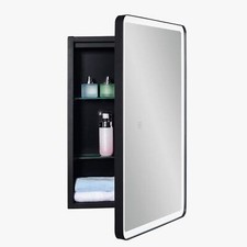 Lighted Bathroom Medicine Cabinet w Framed Mirror Door 15 x 25 in, Right Hand