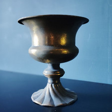 Bronze Vase with Pedestal Base 22cm Urn Wrought Vintage Antique Garden Planter