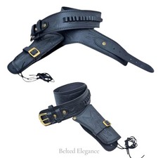 COWBOY WESTERN GUN HOLSTER BELT BLACK Genuine Embossed Leather Pistol & Revolver