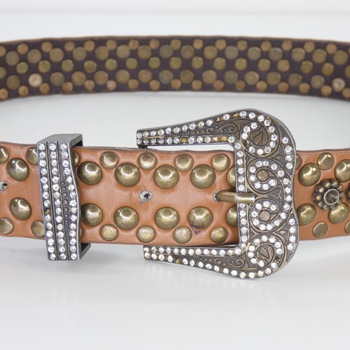 Tan studded leather belt - tan,
