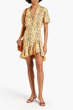 Sandro Suzette Belted Floral-print Satin-twill Mini Dress