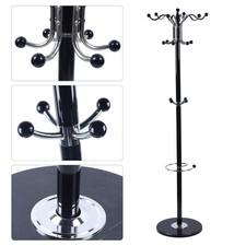 170cm 16 Hooks Metal Coat Rack Clothes Hat Bag Hanger Tree Stand Umbrella Holder