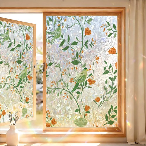 Flower bird frosted window - flower,