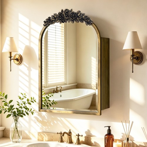 Arched bathroom mirror cabinet - arched,