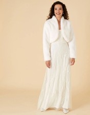 MONSOON Bridal Size 20 White Faux FUR Bolero Jacket Shrug Wedding Dress Cover Up
