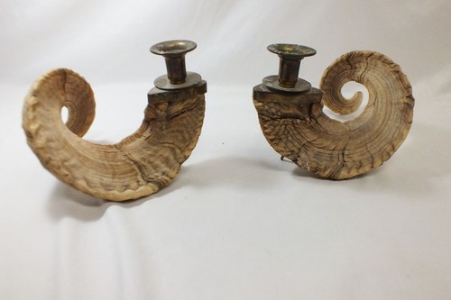 Vtg rams horn candlesticks - vtg,
