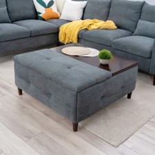 Extra Large Square Lift-Top Coffee Table Storage Ottoman with Wooden Legs