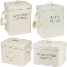 NEW STORAGE TIN BOX JAR LID HANDLES ENAMEL FOOD CONTAINER KITCHEN RETRO CABINET