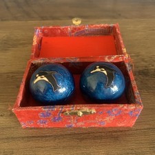 Vintage Chinese Stress Therapy Chiming Cloisonne Ball Blue Colour with Dolphins