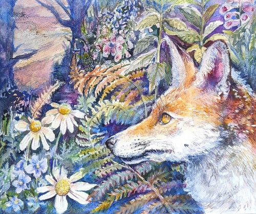 Fox and flower - , painting