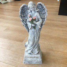 Resin Standing Grave Angel with pink roses Memorial Ornament Tribute Graveside