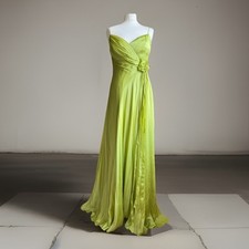 THEIA Glam OLD HOLLYWOOD Glam GOWN Green Silk CHIFFON Prom Maxi Dress UK 10