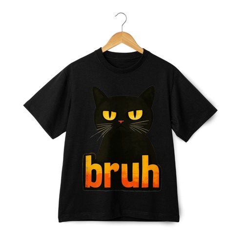 Trendy black cat bruh print - black, cat"bruh"print