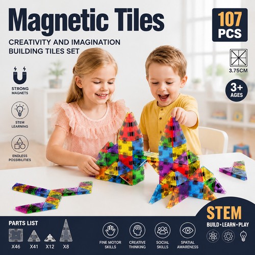 Magnetic tiles building blocks - magnetic,