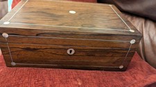 Antique Wooden Work Box With Mother Of Pearl Inlay Sewing Box see description 