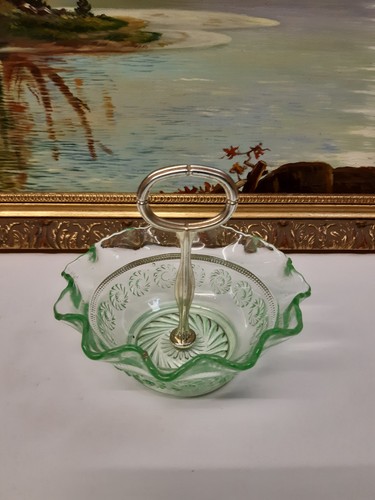 Vintage green glass serving - vintage,