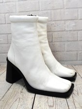 Womens Top Shop White Leather Zip Up High Heel Ankle Boots UK 4 EUR 37