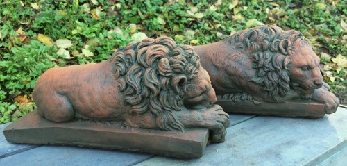 Pair sleeping lions stone - sleeping,