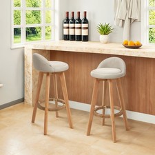2PCS Bar Stools High Counter Linen Padded Chairs Pub Kitchen Breakfast Barstools