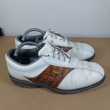 Footjoy Dryjoy Tour Golf Shoes UK 8.5 White Brown Leather Shoes Lace-Up Used 
