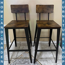 Industrial Bar Stools Set of 2 Bar Chairs Backrest Footrest Tall Kitchen Chairs