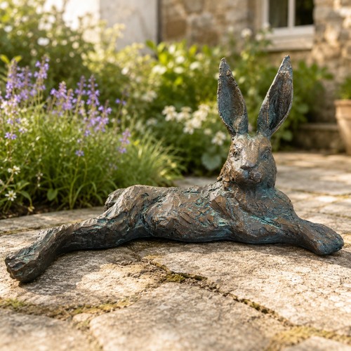 Large lying hare ornament - hare, |