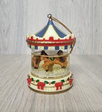 VINTAGE CAROUSEL MERRY GO ROUND WATER SNOW GLOBE CHRISTMAS TREE ORNAMENT 3 HORSE