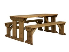 Picnic Table and Bench Set Wooden Outdoor Garden Furniture, Aspen Rounded