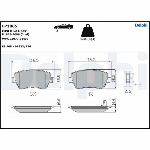 Lp1865 delphi brake pad - lp1865,