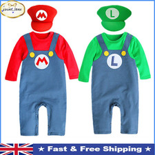 Baby Toddler Cute Super Mario And Luigi Fancy Dress Plumber Bros Costume 0-24M