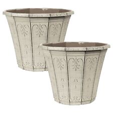 2Pc Round Plastic Grey Planter