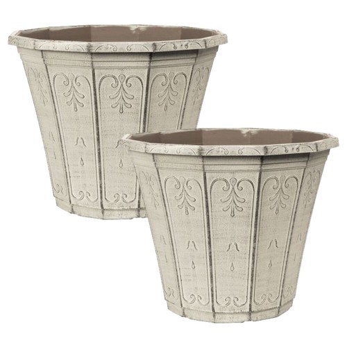 2pc round plastic grey - round, planter
