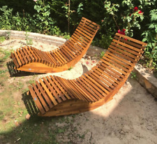 2x Outdoor Sun Loungers Garden Foldable Rocking Chairs Acacia Wood Weatherproof