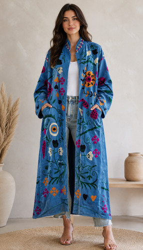 Women blue velvet floral - women’s,