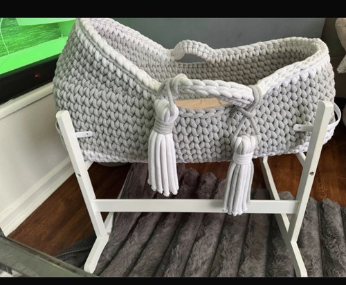 Grey knitted oval moses basket - moses,