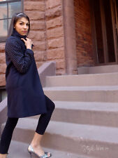 A381 ZARA COAT NAVY BLUE STUDDED APPLIQUE SLEEVE WINTER BLAZER JACKET LARGE - L