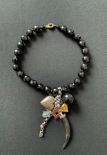 Mawi Of London Jet Black Bead Necklac Multi Charm Heart Horn Ball Pendant 90's